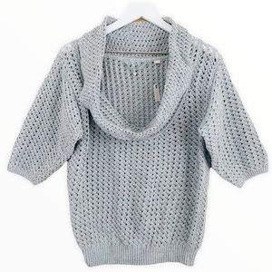 Anthropologie NWT Knitted & Knotted Gray Crochet Short Sleeve Sweater Size Small